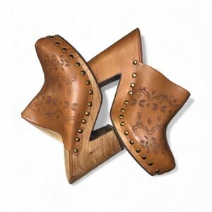 Velez Handmade Leather Clogs Wooden Heels size 38 EU